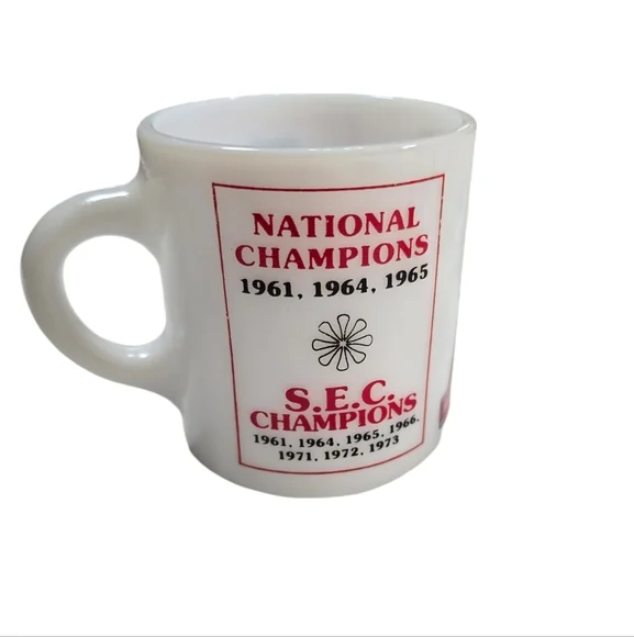 RARE Vintage Alabama Crimson Roll Tide Championship Milk Glass Coffee Mug - Picture 3 of 10